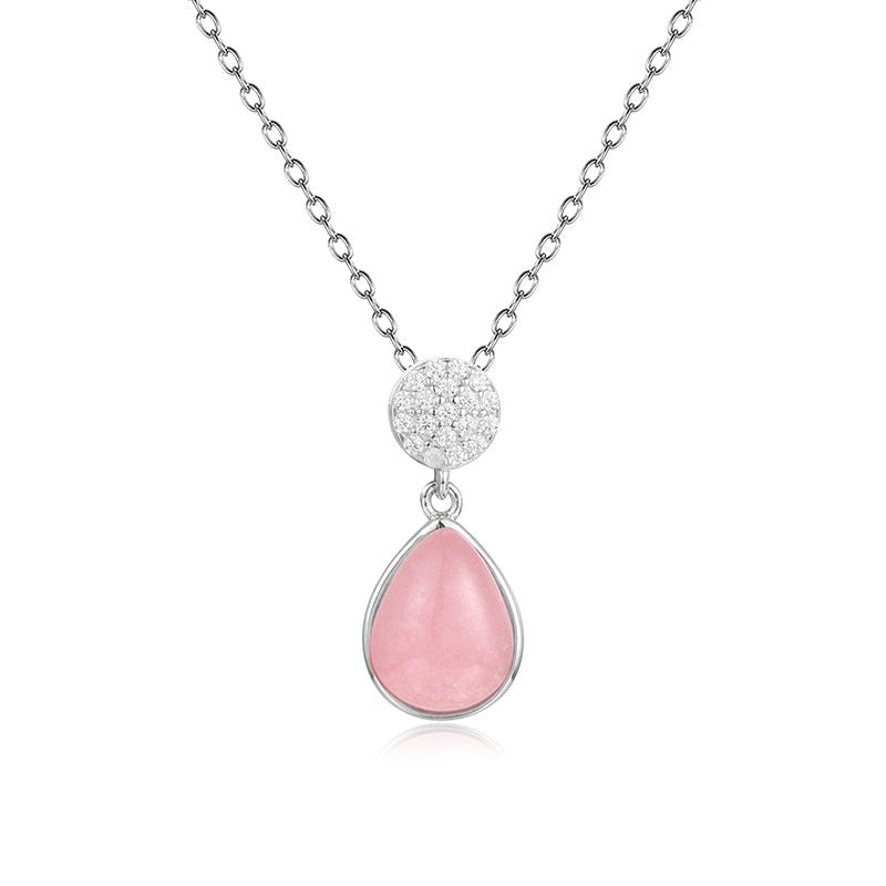 Collar con colgante de circonita cúbica de cuarzo rosa GRACE en plata de ley