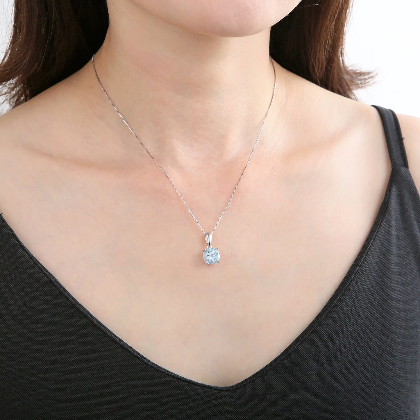 GRACE Classic Round Gemstone Pendant Necklace in Sterling Silver