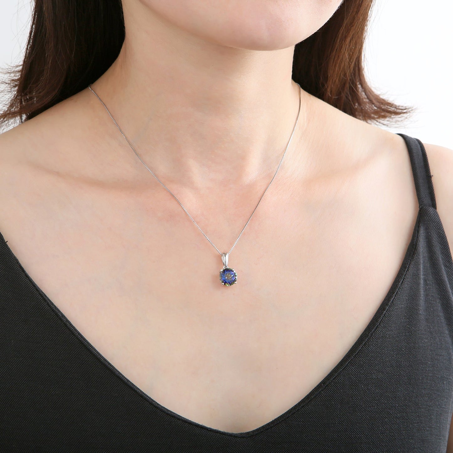 GRACE Classic Round Gemstone Pendant Necklace in Sterling Silver