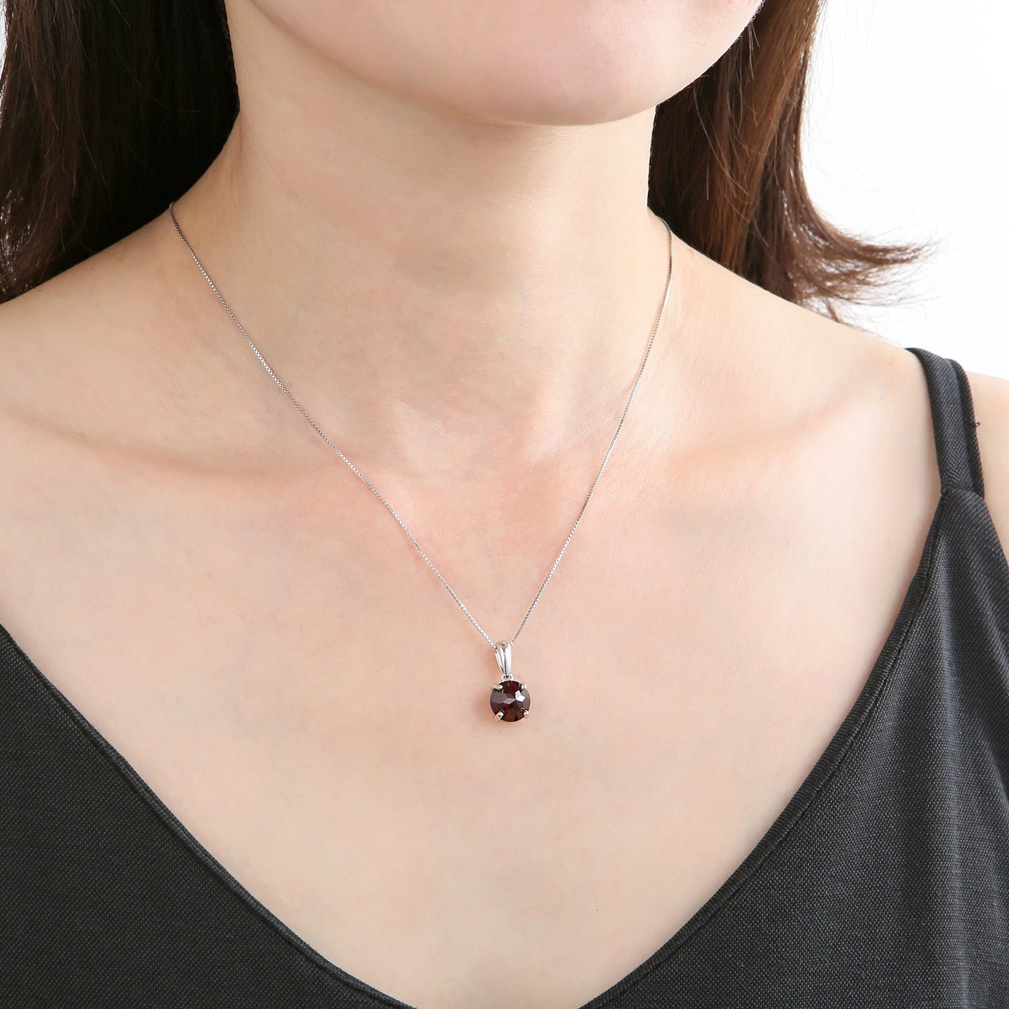 GRACE Classic Round Gemstone Pendant Necklace in Sterling Silver