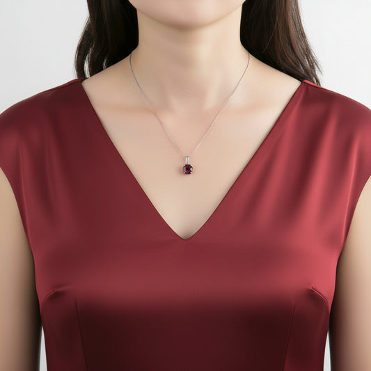 GRACE Classic Round Gemstone Pendant Necklace in Sterling Silver