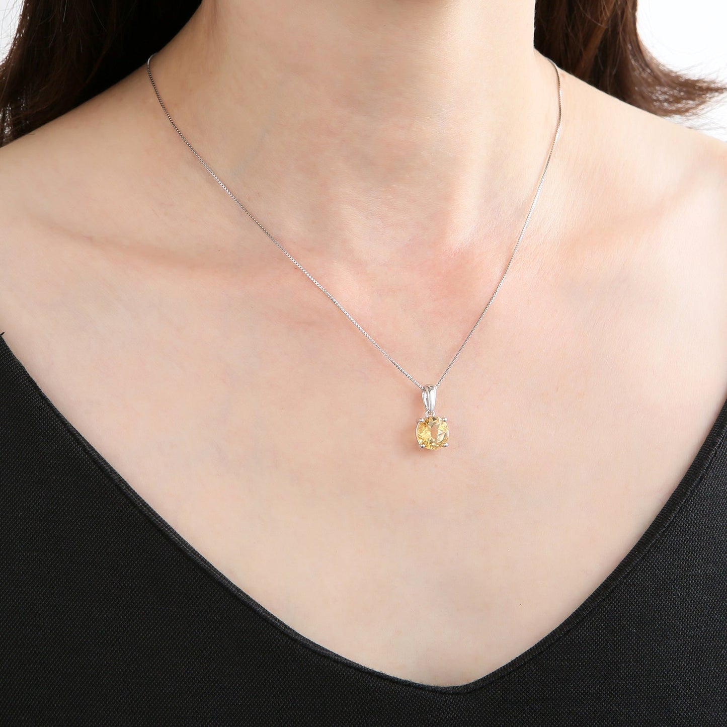GRACE Classic Round Gemstone Pendant Necklace in Sterling Silver