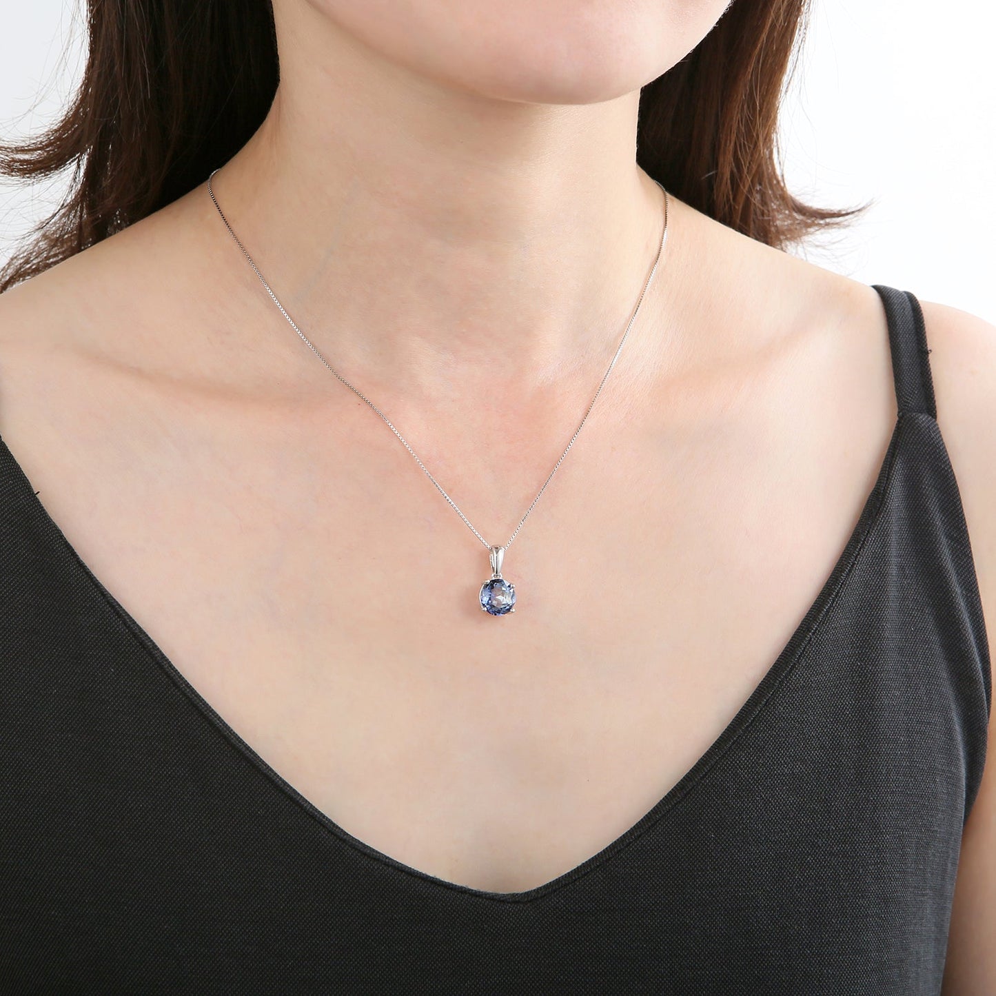 GRACE Classic Round Gemstone Pendant Necklace in Sterling Silver