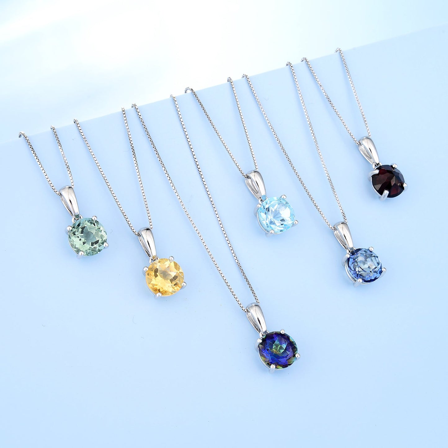 GRACE Classic Round Gemstone Pendant Necklace in Sterling Silver