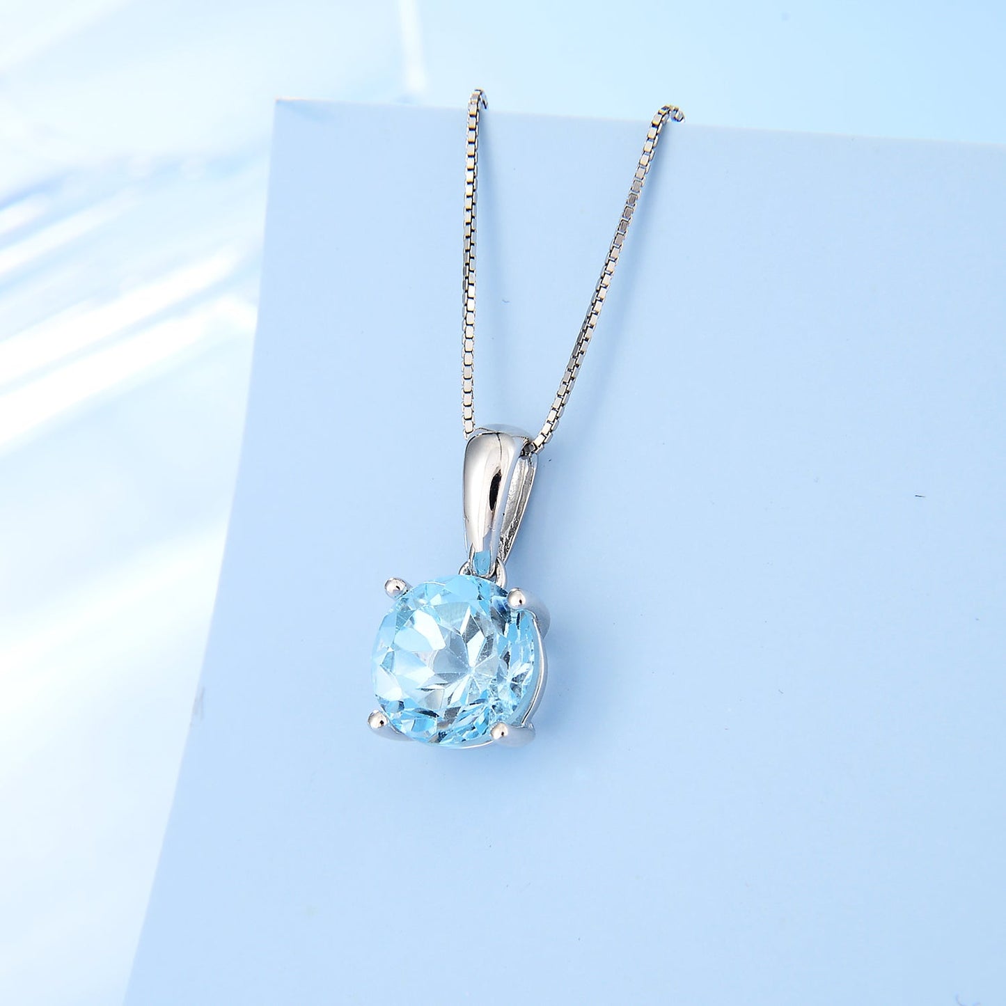 GRACE Classic Round Gemstone Pendant Necklace in Sterling Silver