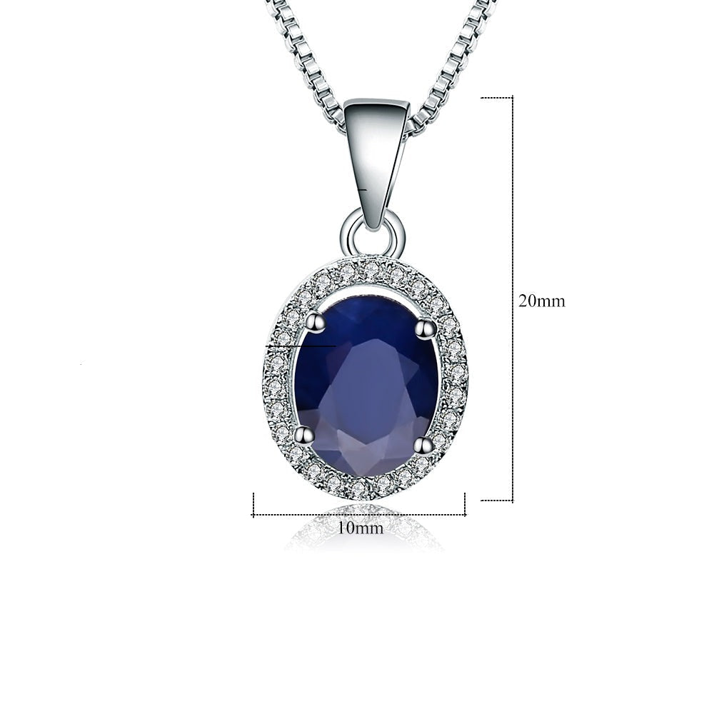 GRACE Oval Blue Sapphire Halo Pendant Necklace in Gold Plated Sterling Silver