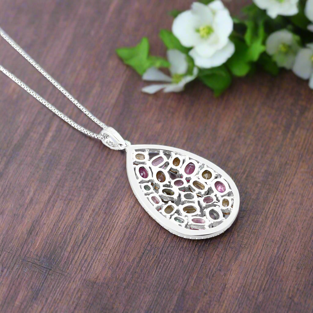 GRACE Multi-Color Tourmaline Cluster Pendant Necklace in Sterling Silver