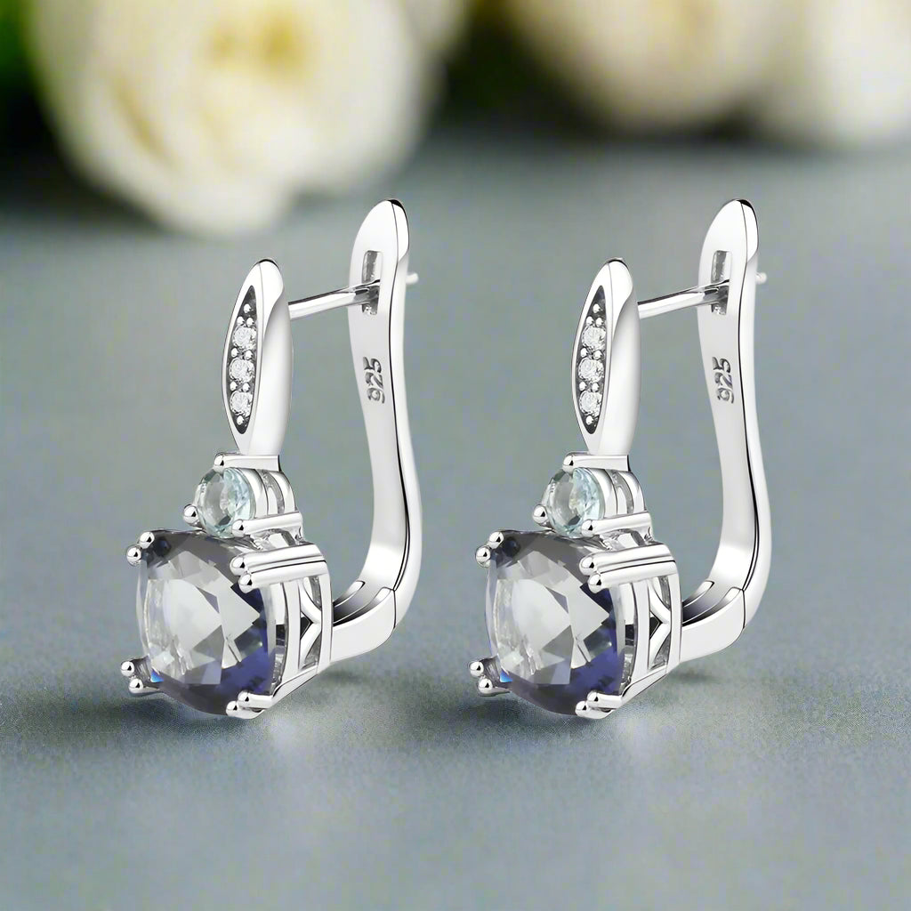 GRACE Iolite Blue Mystic Quartz and Sky Blue Topaz Drop Earrings in Sterling Silver