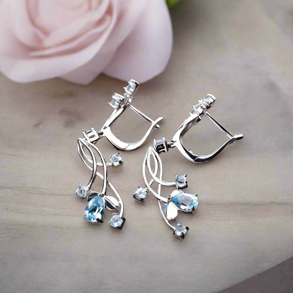 GRACE Floral Gemstone Drop Earrings in Sterling Silver