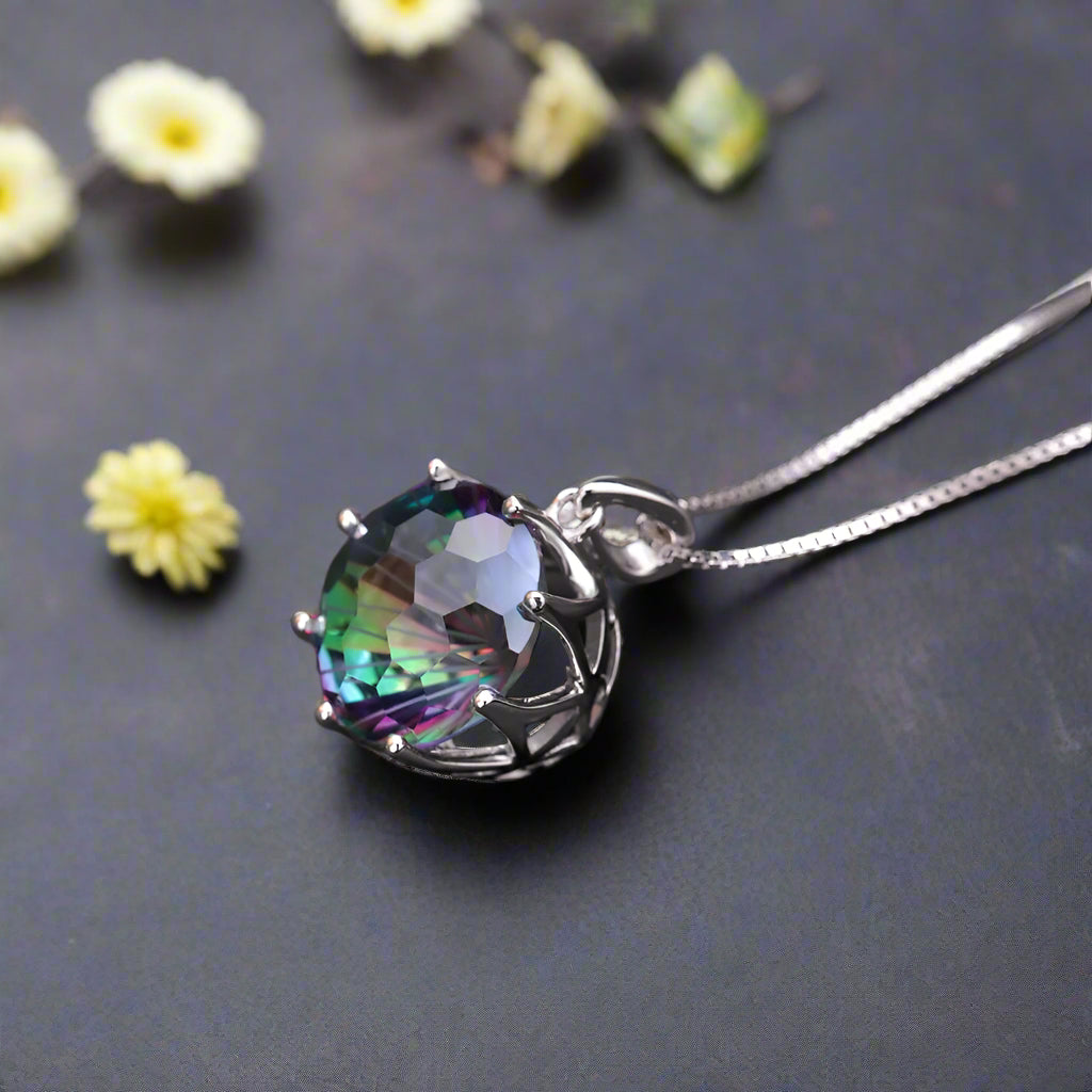 GRACE Rainbow Mystic Quartz Pendant Necklace in Sterling Silver