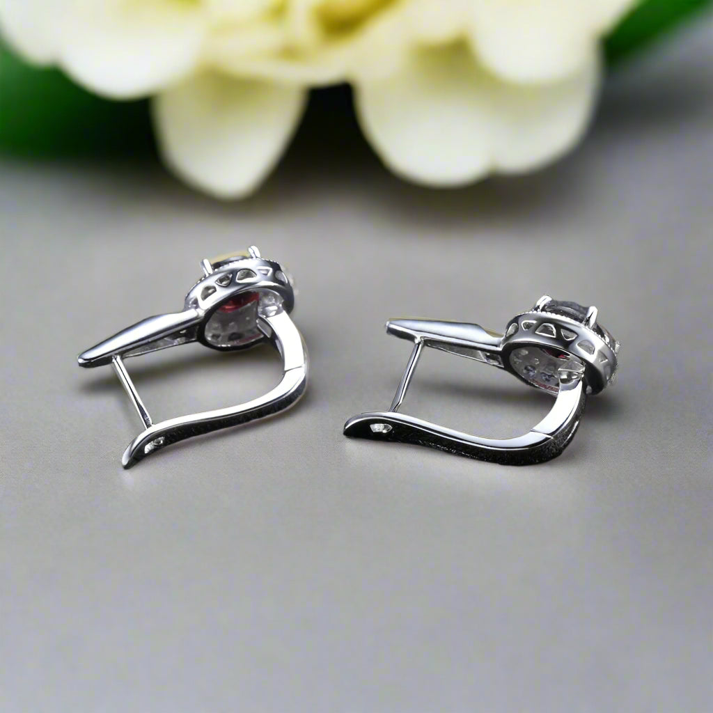 GRACE Red Garnet Halo Earrings Ring Set in Sterling Silver