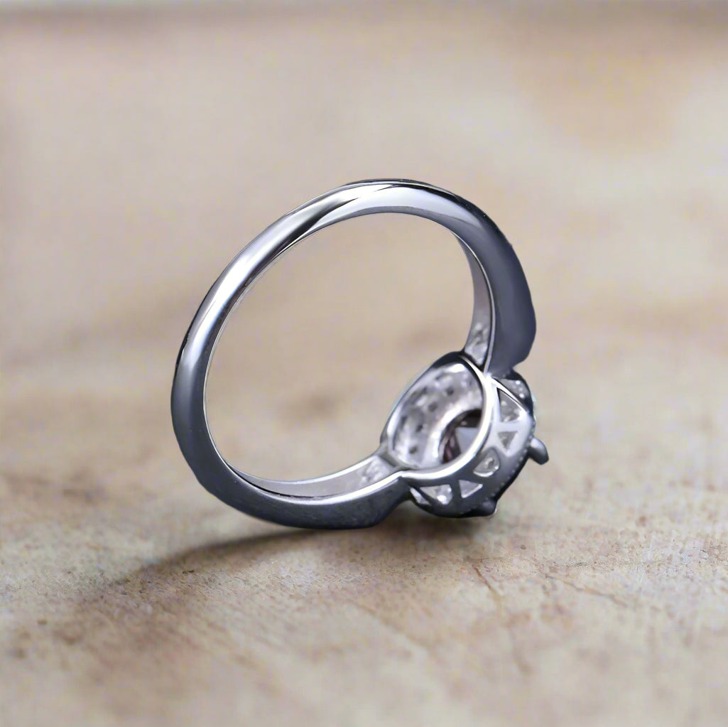GRACE Red Garnet Halo Earrings Ring Set in Sterling Silver