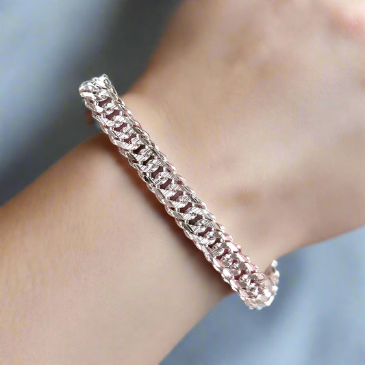 Pure Silver 1 cm Cuban Link Adjustable Chain Bracelet for Men