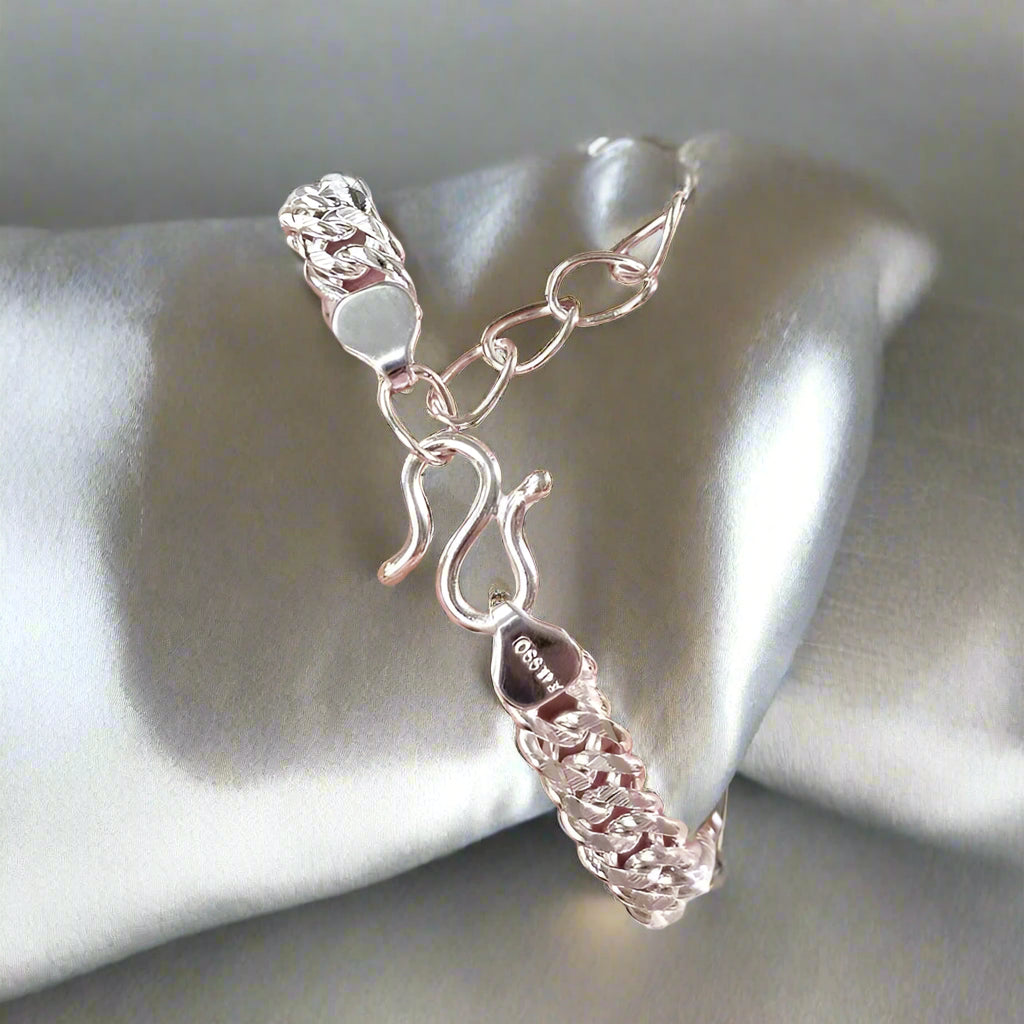 Pulsera de cadena ajustable de eslabones cubanos de plata pura de 1 cm para hombre