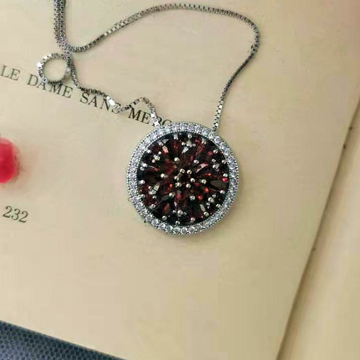 Collier pendentif rond en argent sterling avec grenat rouge GRACE
