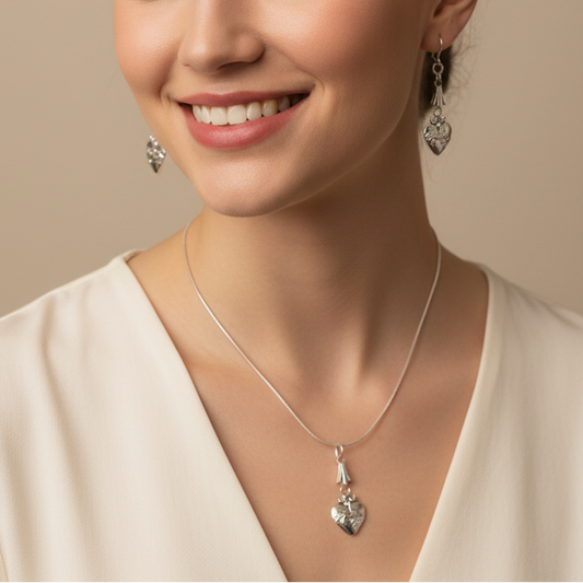Sacred Heart Necklace and Earrings Set in Stainless Steel