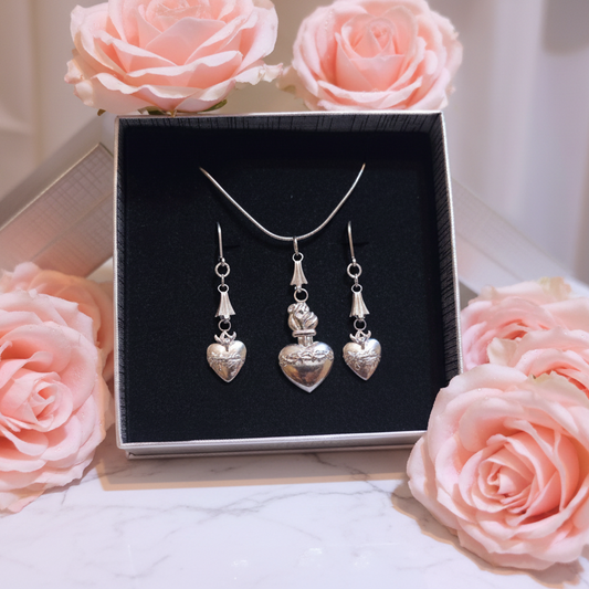 Sacred Heart of Jesus Stainless Steel Necklace and Earrings Set