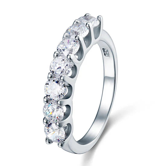 Seven-Stone Round Simulated Diamond Band in Sterling Silver