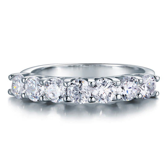 Seven-Stone Round Simulated Diamond Band in Sterling Silver