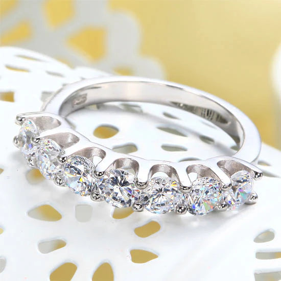 Seven-Stone Round Simulated Diamond Band in Sterling Silver