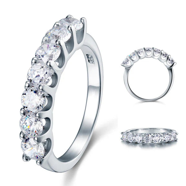 Seven-Stone Round Simulated Diamond Band in Sterling Silver