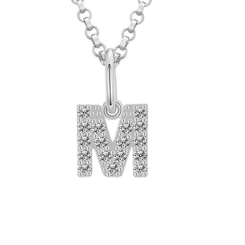 Tiny Moissanite Pavé Initial Pendant Necklace in Sterling Silver