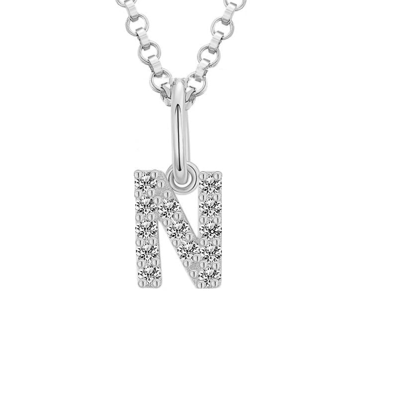 Tiny Moissanite Pavé Initial Pendant Necklace in Sterling Silver