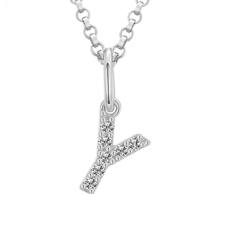 Tiny Moissanite Pavé Initial Pendant Necklace in Sterling Silver
