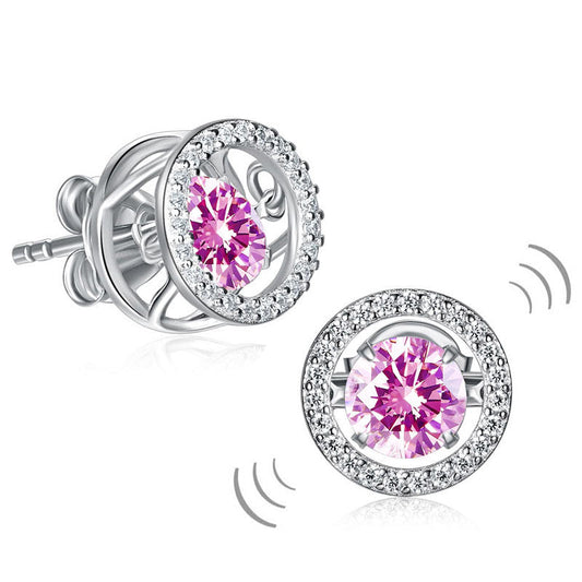 0.8 CT. Round Halo Pink Dancing Stone Stud Earrings