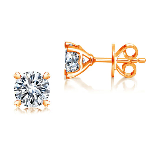 1 CT. Moissanite Diamond Heart Claws Stud Earrings in Rose Gold Plated Sterling Silver