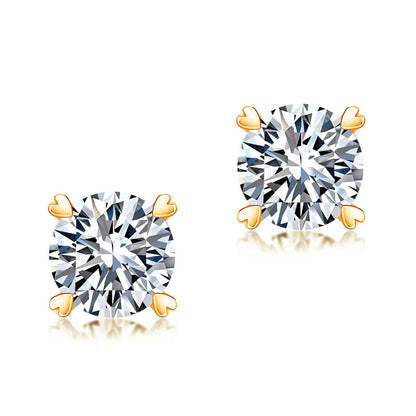 1 CT. Moissanite Diamond Heart Claws Stud Earrings in Rose Gold Plated Sterling Silver