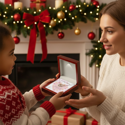 Collier à cœurs entrelacés « À ma mère » avec carte de message 