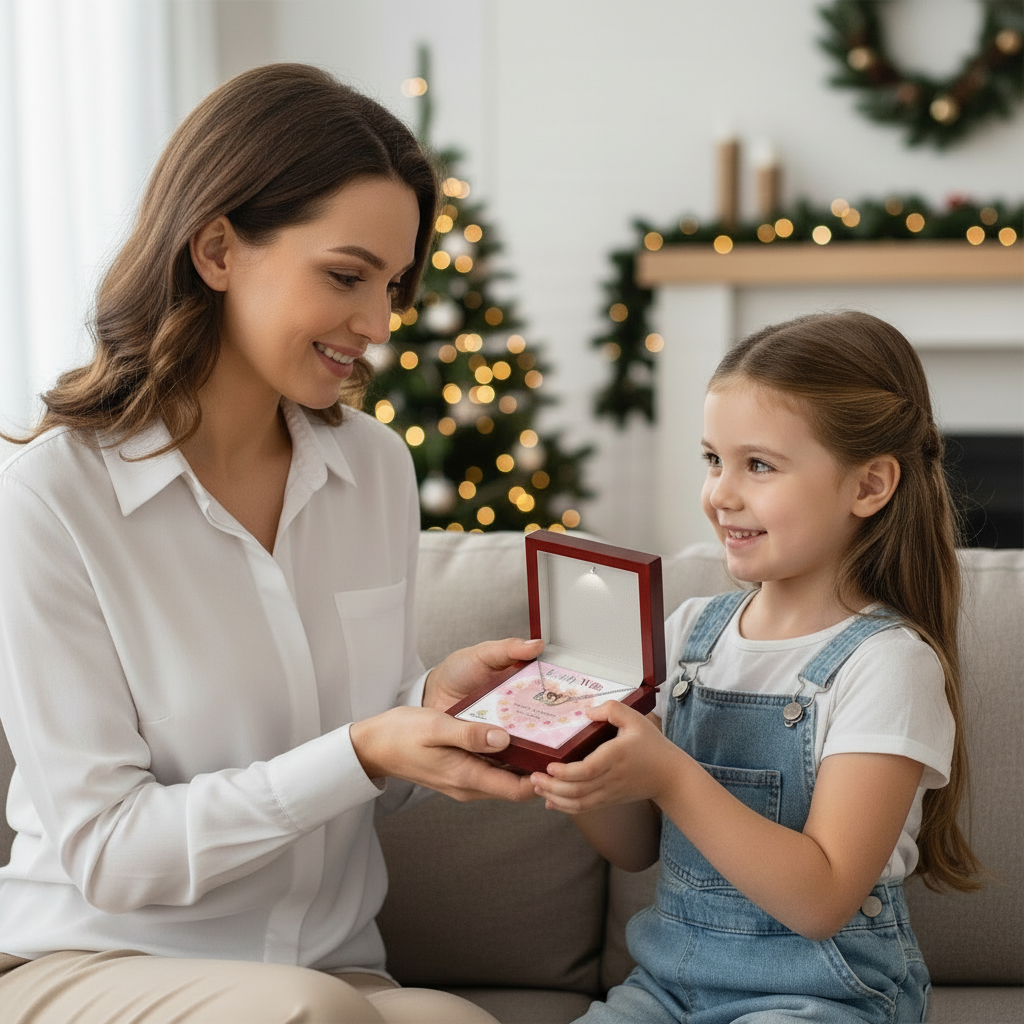Collier à cœurs entrelacés « À ma mère » avec carte de message 