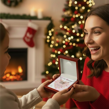 Collier à cœurs entrelacés « À ma mère » avec carte de message 