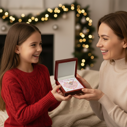 Collier à cœurs entrelacés « À ma mère » avec carte de message 