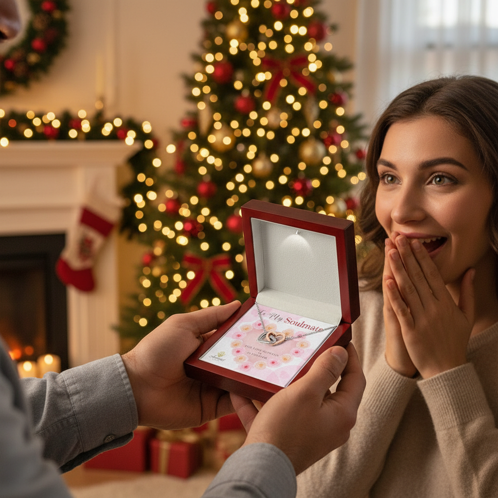 To My Soulmate Interlocking Hearts Necklace with Message Card