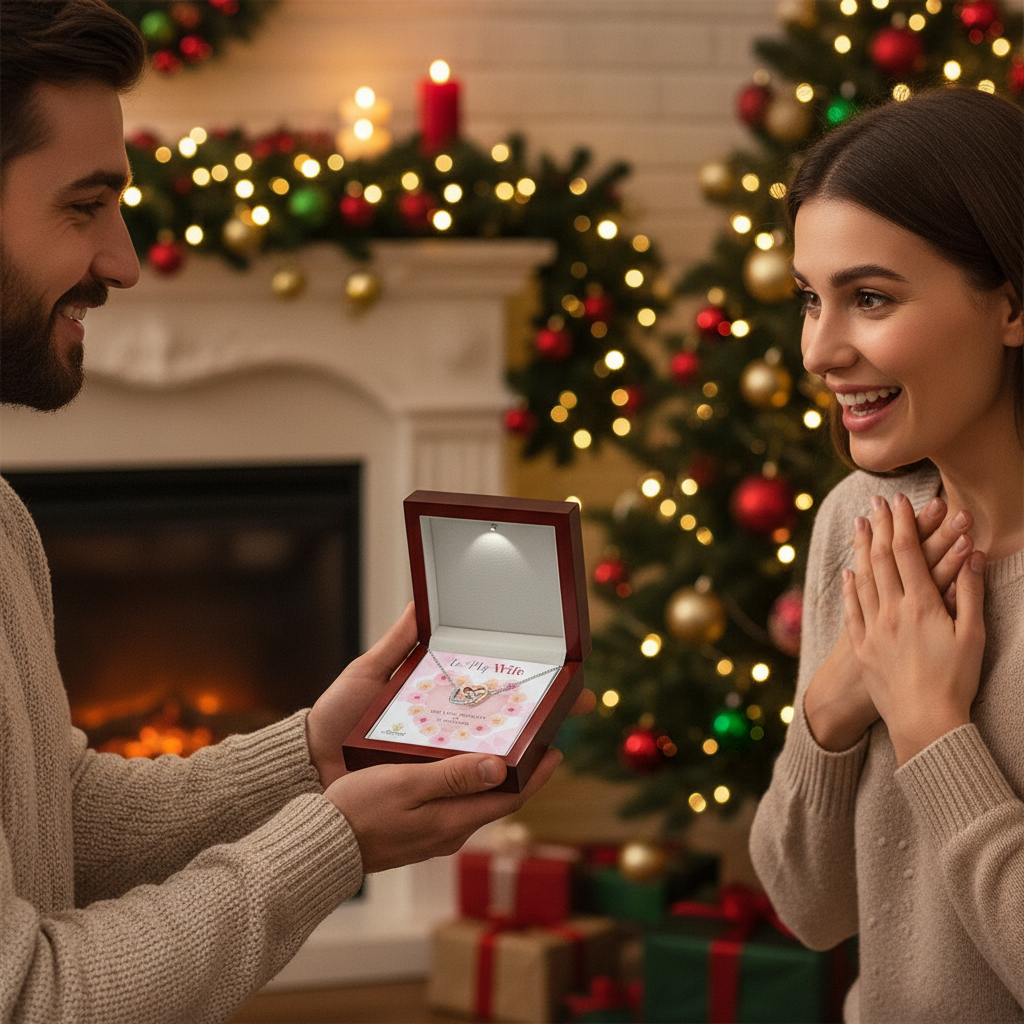 To My Wife Interlocking Hearts Necklace with Message Card