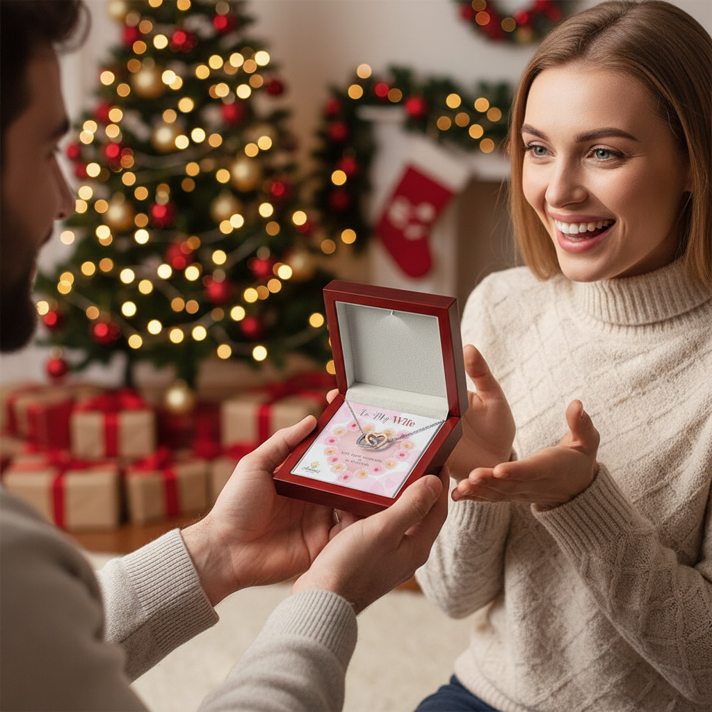 To My Wife Interlocking Hearts Necklace with Message Card
