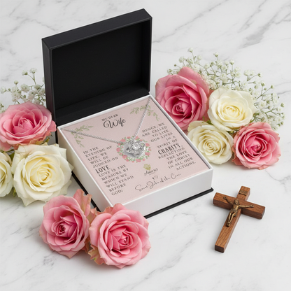 My Dear Wife Love Knot Necklace with Saint John of the Cross Quote