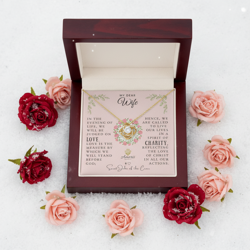 My Dear Wife Love Knot Necklace with Saint John of the Cross Quote