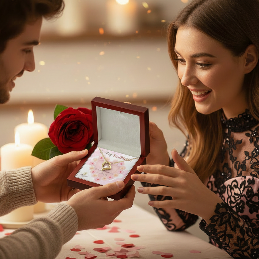 To My Valentine Heart Necklace with Message Card