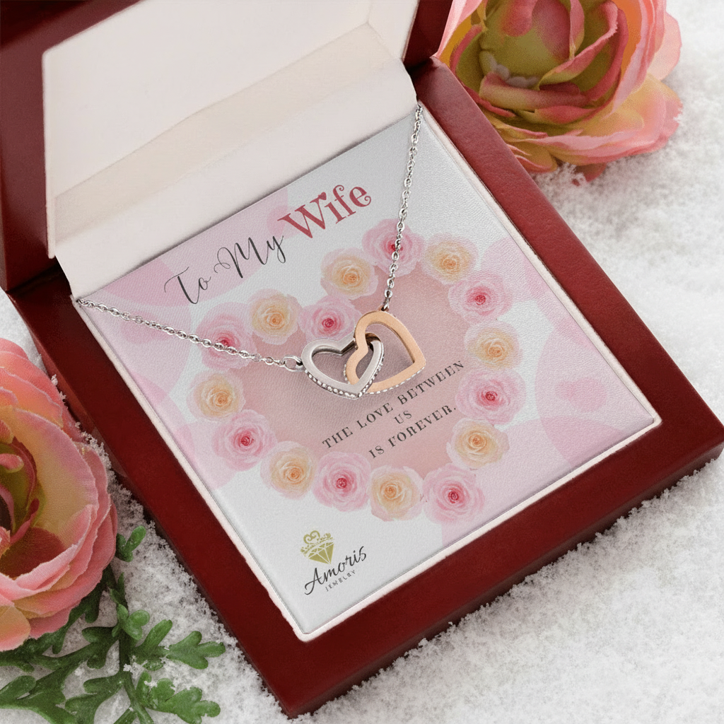 To My Wife Interlocking Hearts Necklace with Message Card