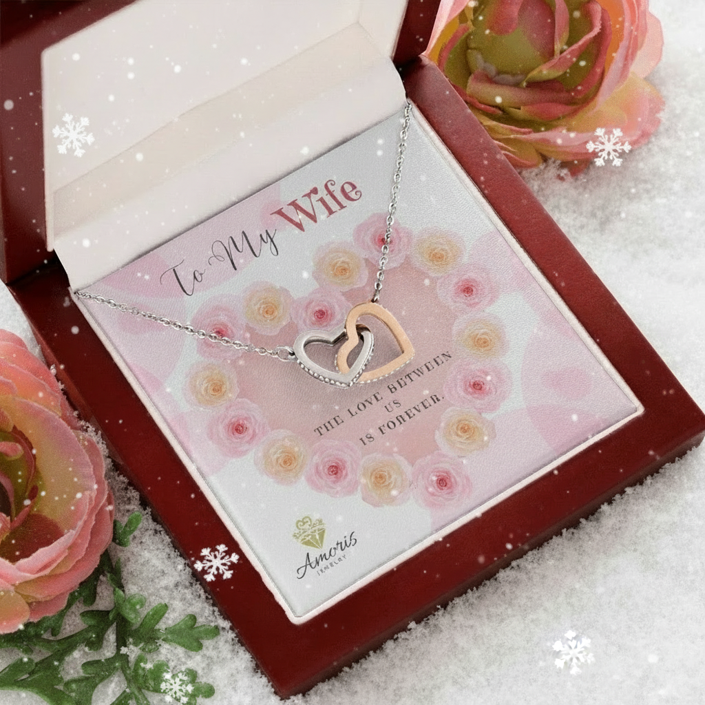 To My Wife Interlocking Hearts Necklace with Message Card