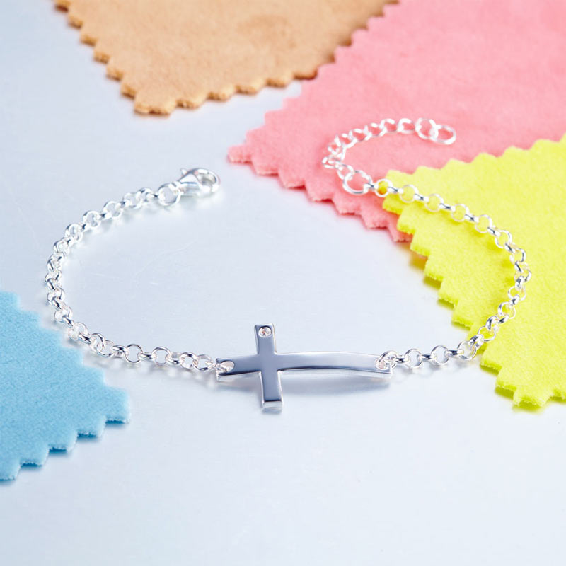 Cross Bracelet with CZ Accents in Sterling Silver