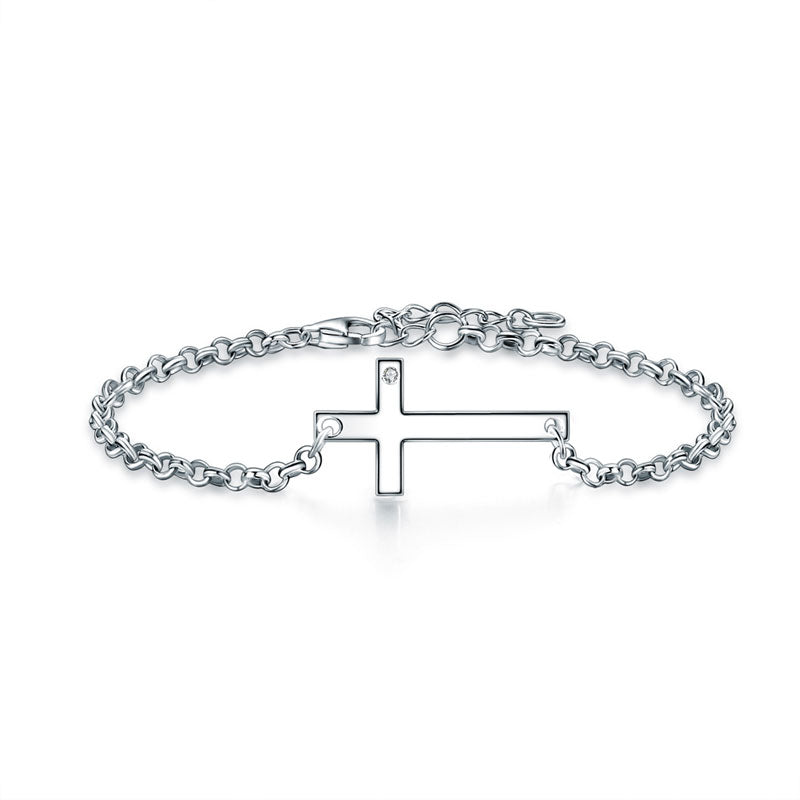 Cross Bracelet with CZ Accents in Sterling Silver