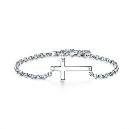 Cross Bracelet with CZ Accents in Sterling Silver