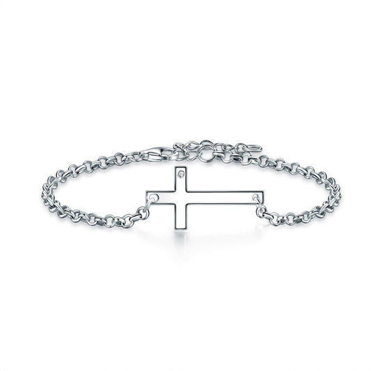 Cross Bracelet with CZ Accents in Sterling Silver