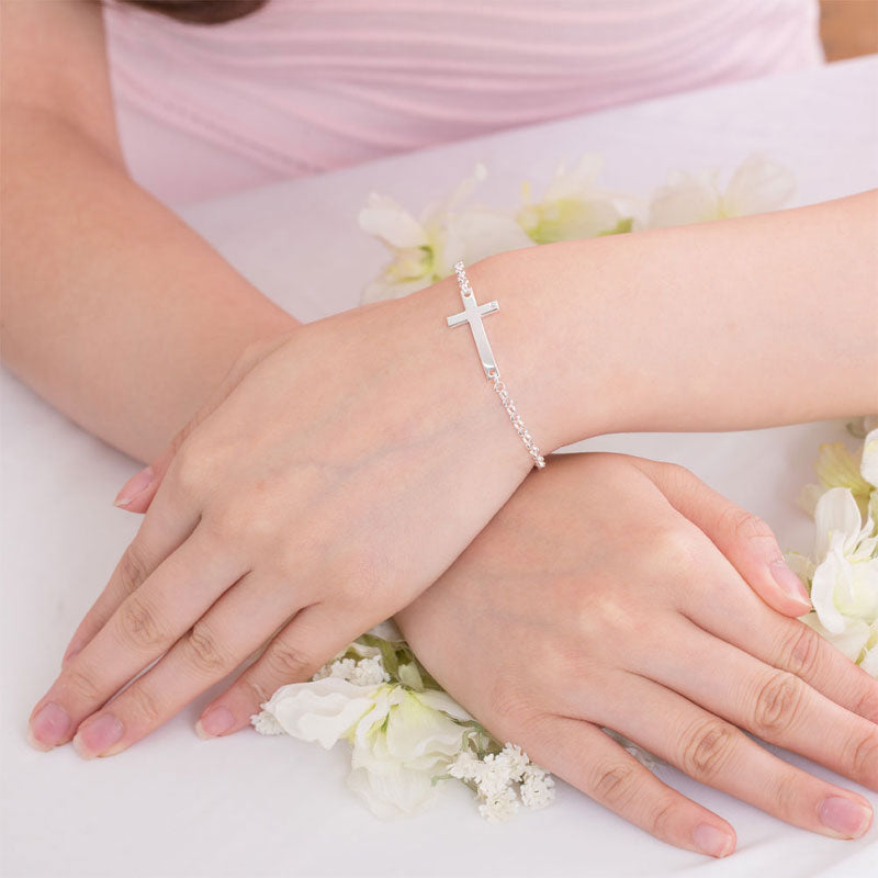 Cross Bracelet with CZ Accents in Sterling Silver
