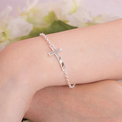 Cross Bracelet with CZ Accents in Sterling Silver