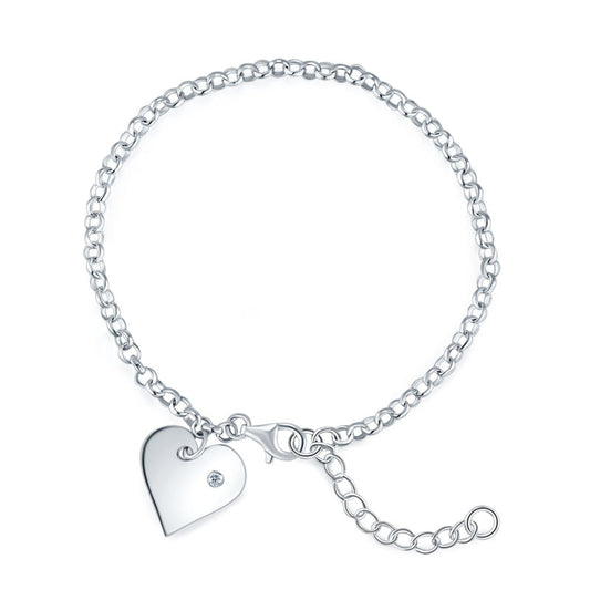 Pulsera de cadena con dije de corazón en plata de ley